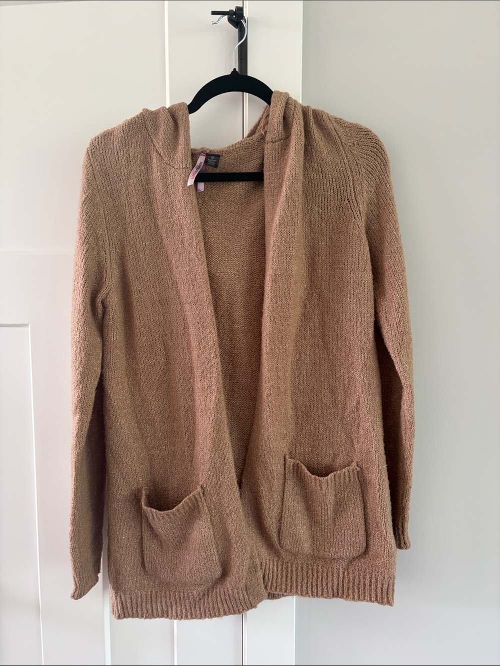Love By Design Hooded Open-Front Cardigan in Camel